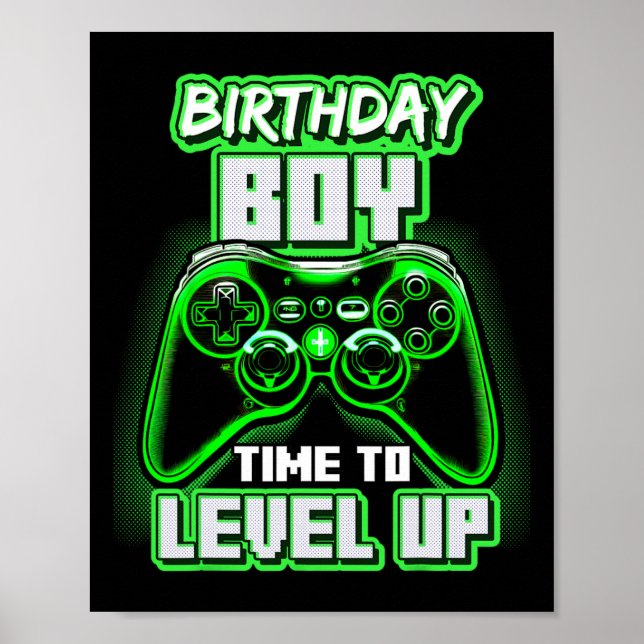 Affiche Anniversaire Garçon Temps De Niveau Up Video Jeu A (Devant)
