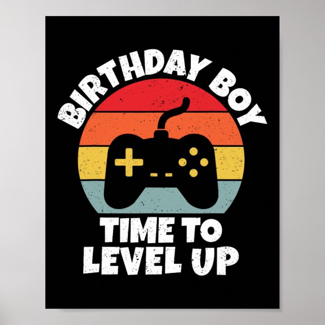 Affiche Anniversaire Garçon Temps De Niveau Up Video Jeu A (Devant)
