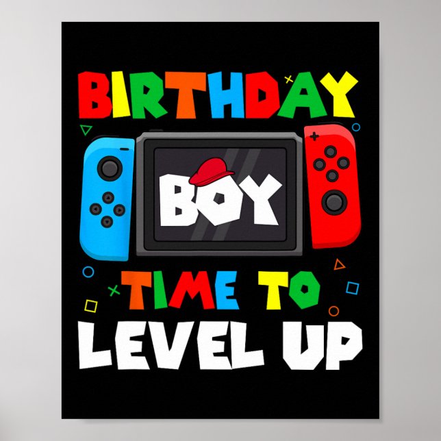 Affiche Anniversaire Garçon Temps De Niveau Up Video Jeu A (Devant)