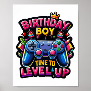 Affiche Anniversaire Garçon Temps De Niveau Up Video Jeu A