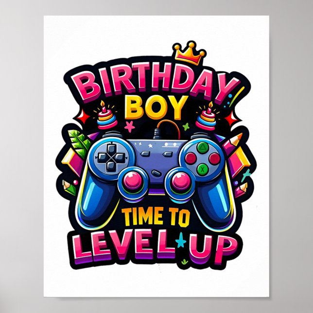 Affiche Anniversaire Garçon Temps De Niveau Up Video Jeu A (Devant)