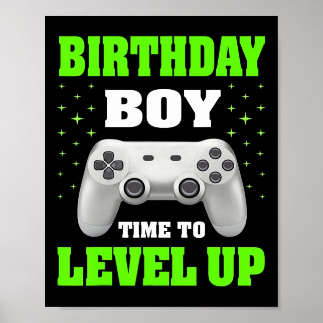 Affiche Anniversaire Garçon Temps De Niveau Up Video Jeu A (Devant)