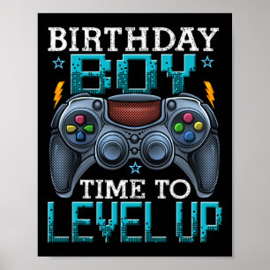 Affiche Anniversaire Garçon Temps De Niveau Up Video Jeu A