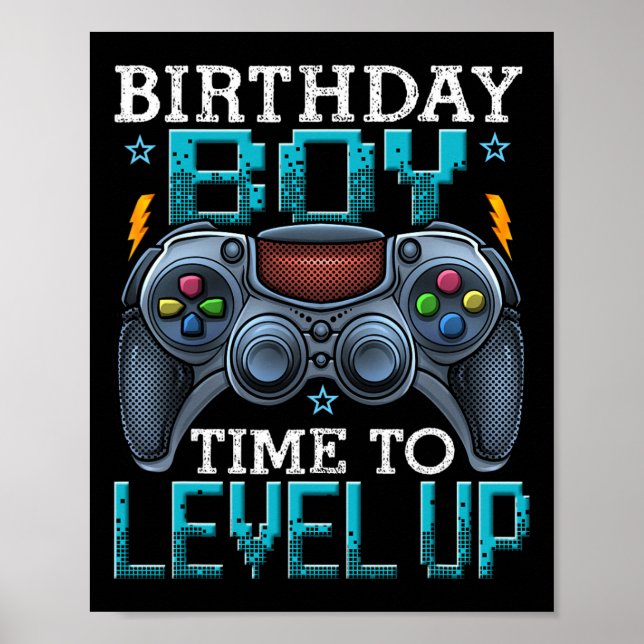 Affiche Anniversaire Garçon Temps De Niveau Up Video Jeu A (Devant)
