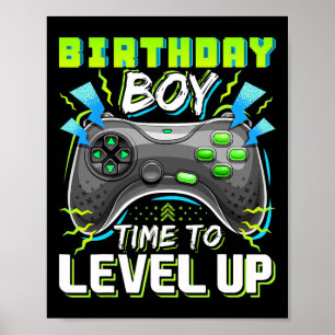 Affiche Anniversaire Garçon Temps De Niveau Up Video Jeu A