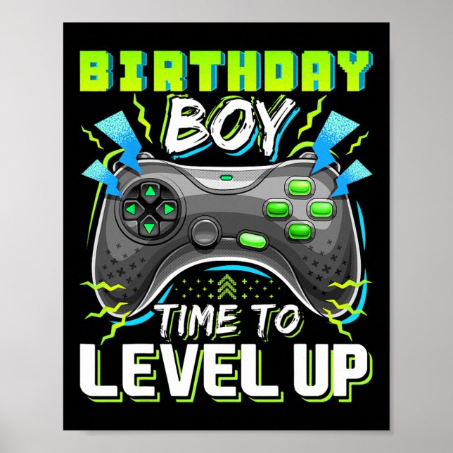 Affiche Anniversaire Garçon Temps De Niveau Up Video Jeu A (Devant)