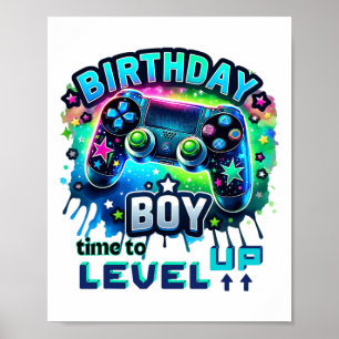 Affiche Anniversaire Garçon Temps De Niveau Up Video Jeu A