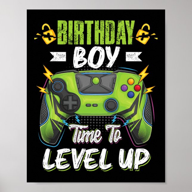 Affiche Anniversaire Garçon Temps De Niveau Up Video Jeu A (Devant)