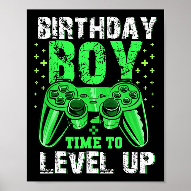 Affiche Anniversaire Garçon Temps De Niveau Up Video Jeu A (Devant)