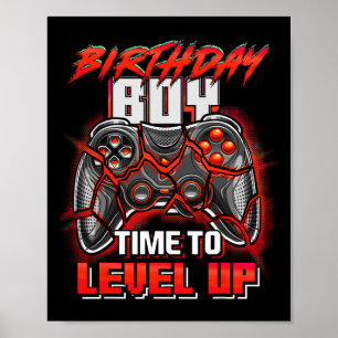 Affiche Anniversaire Garçon Temps De Niveau Up Video Jeu A