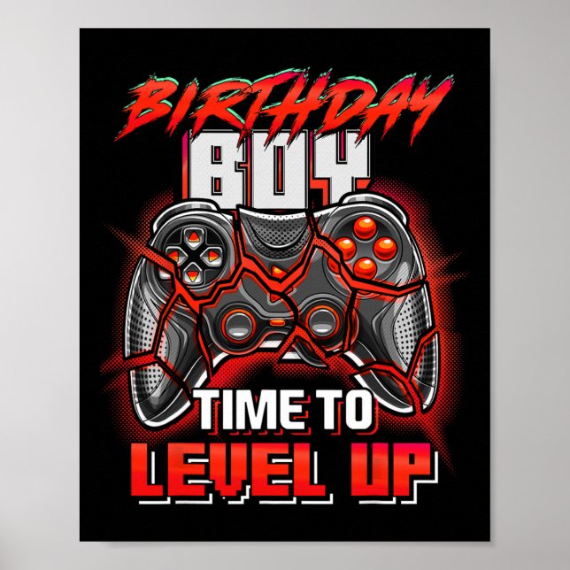 Affiche Anniversaire Garçon Temps De Niveau Up Video Jeu A (Devant)