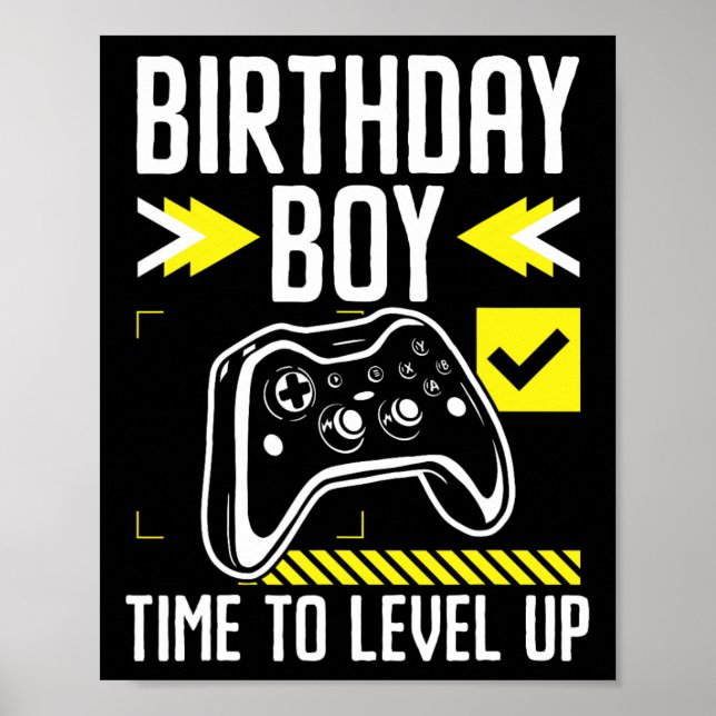 Affiche Anniversaire Garçon Temps De Niveau Up Vidéo Jeu C (Devant)