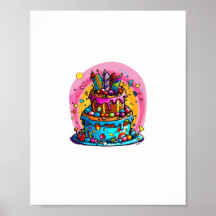 Affiche Anniversaire, gâteau d'anniversaire coloré