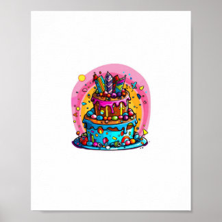 Affiche Anniversaire, gâteau d'anniversaire coloré