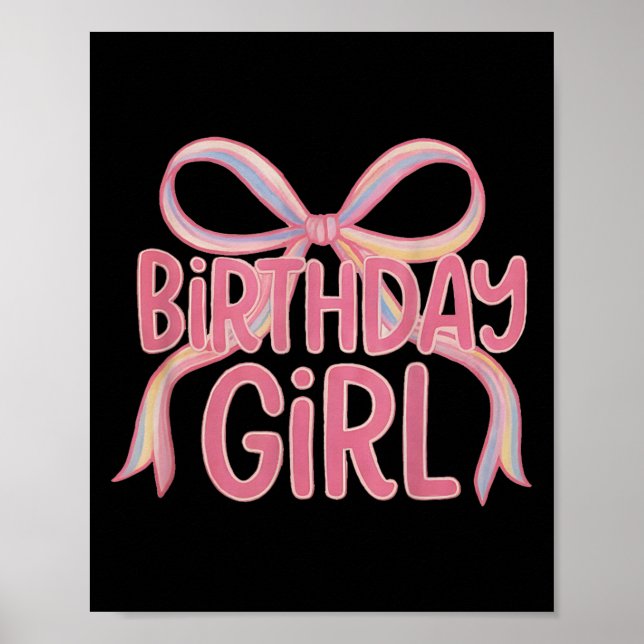 Affiche Anniversaire Girl Ribbon avec mignonne Bow Party (Devant)