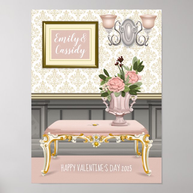 Affiche Anniversaire Mariage de Valentine Elegant Pink Roo (Devant)