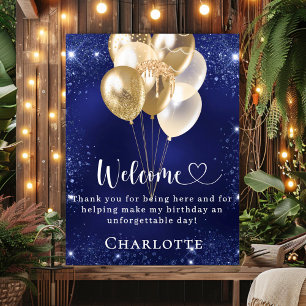 Affiche Anniversaire marine bleu or ballons bienvenue