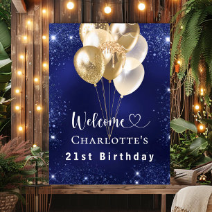 Affiche Anniversaire marine bleu or ballons bienvenue