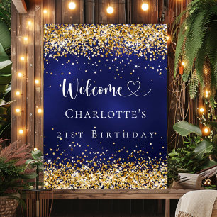 Affiche Anniversaire marine bleu or bienvenue