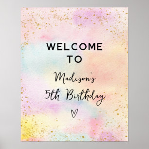Affiche Anniversaire minimaliste Pastel Rainbow Gold