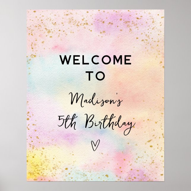 Affiche Anniversaire minimaliste Pastel Rainbow Gold (Devant)