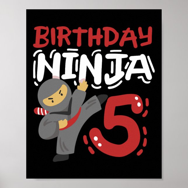 Affiche Anniversaire Ninja 5 ans Karate Enfants 5e anniver (Devant)