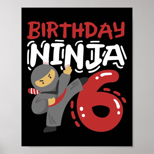 Affiche Anniversaire Ninja 6 ans Karate Enfants 6e anniver (Devant)