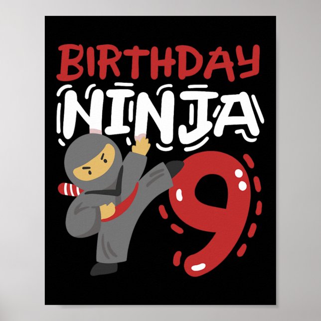 Affiche Anniversaire Ninja 9 Anniversaires Karaté Enfants  (Devant)