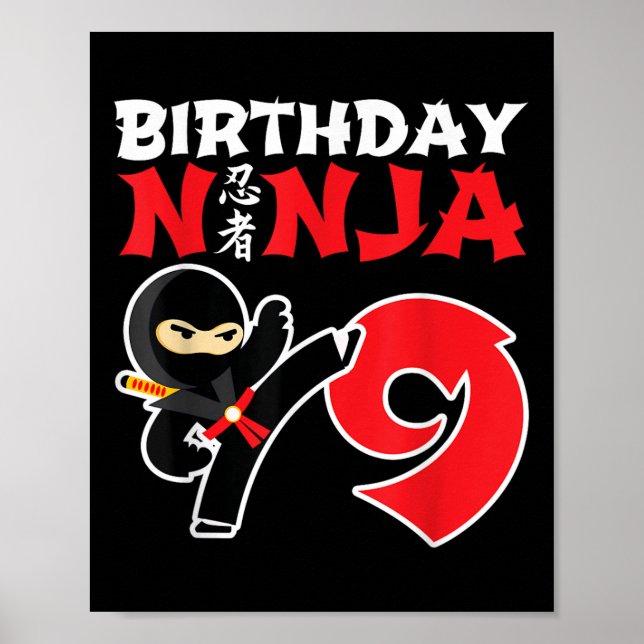 Affiche Anniversaire Ninja - 9 ans Ninja Party - Anniversa (Devant)