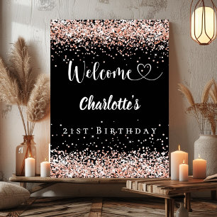 Affiche Anniversaire noir rose or bienvenue