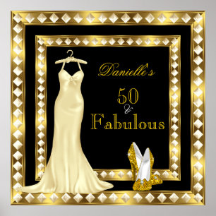 Affiche Anniversaire Or Noir Robe à Talons Hauts