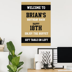 Affiche Anniversaire Or Plat et Noir