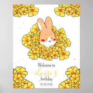 Affiche anniversaire personnalisé lapin fleurs