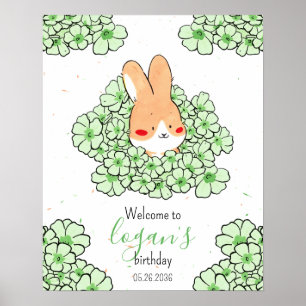 Affiche anniversaire personnalisé lapin fleurs