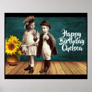 Affiche Anniversaire personnalisé pour enfants vintage & t