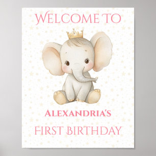 Affiche Anniversaire Personnalisé Princesse Elephant Bienv