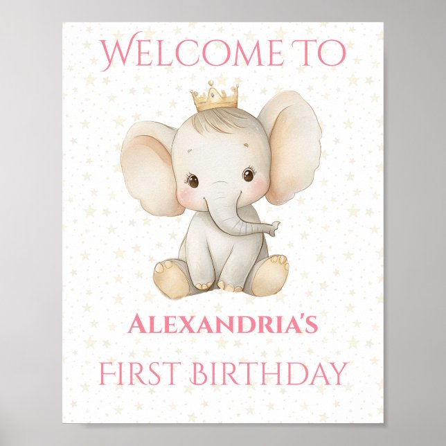 Affiche Anniversaire Personnalisé Princesse Elephant Bienv (Devant)