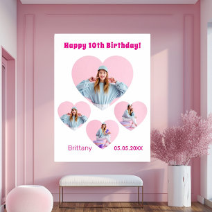 Affiche Anniversaire photo coeur collage fille accueil