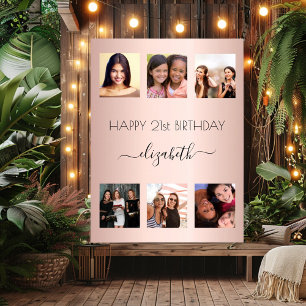 Affiche Anniversaire photo collage rose or BFF