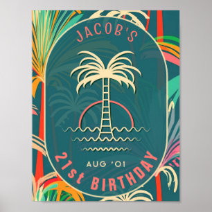 Affiche Anniversaire Plage palmier tropical Plage d'arbre