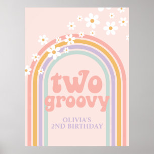 Affiche Anniversaire Rétro Arc-en-ciel Pastel Deux Hippies