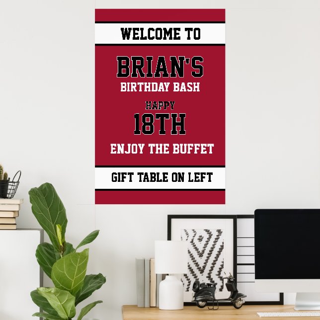 Affiche Anniversaire Rouge Foncé et Blanc (Bureau à domicile)