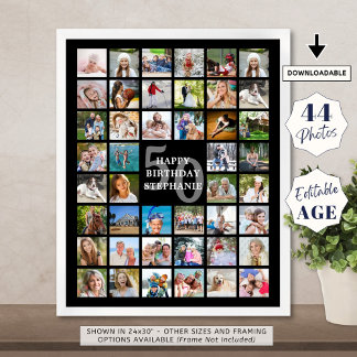 Affiche Anniversaire Simple 44 Photo Collage Couleurs pers