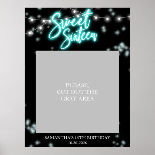 Affiche Anniversaire Sweet 16 Fête Sombre Néon Teal Glow