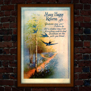 Affiche Anniversaire vintage 1917 hirondelles