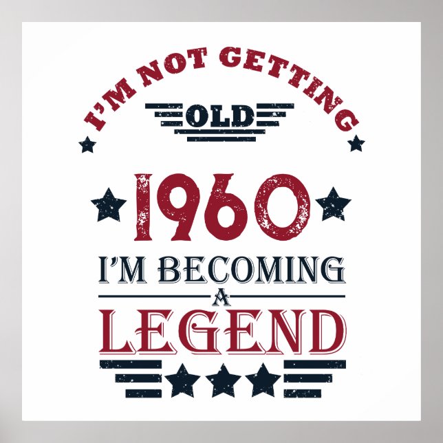 Affiche Anniversaire vintage personnalisé rouge bleu (Devant)