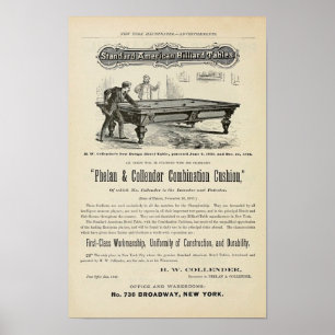 Affiche Annonce 1874 de Tableaux de billard d'antiquité