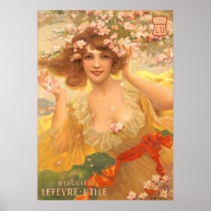 Affiche Annonce Art Nouveau vintage avec Femme & Fleurs