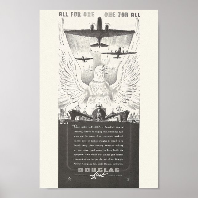 Affiche Annonce d'avion Douglas 1941 (Devant)