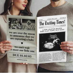 Affiche Annonce de grossesse dans un journal plié en deux 